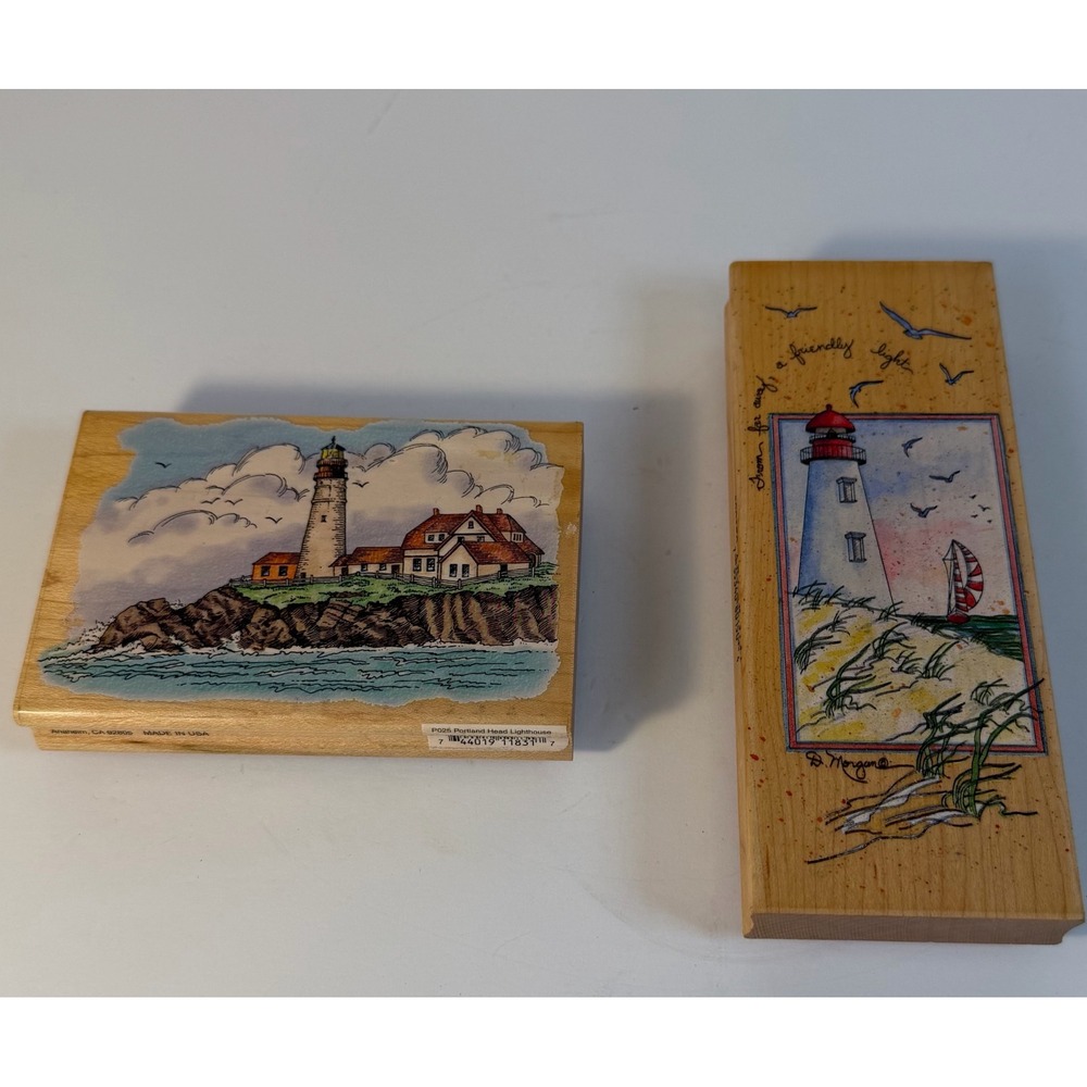 Vintage Lighthouse Rubber Stamp Lot Nautical Coastal Craftcore Scrapbooking 2pc